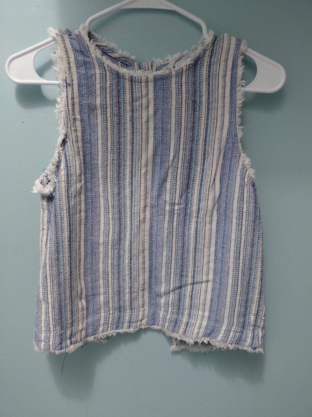 Fate Striped Blue & White Tank Top with Frayed Edges